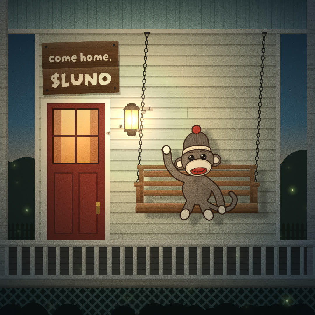 Luno waving from the porch swing loop