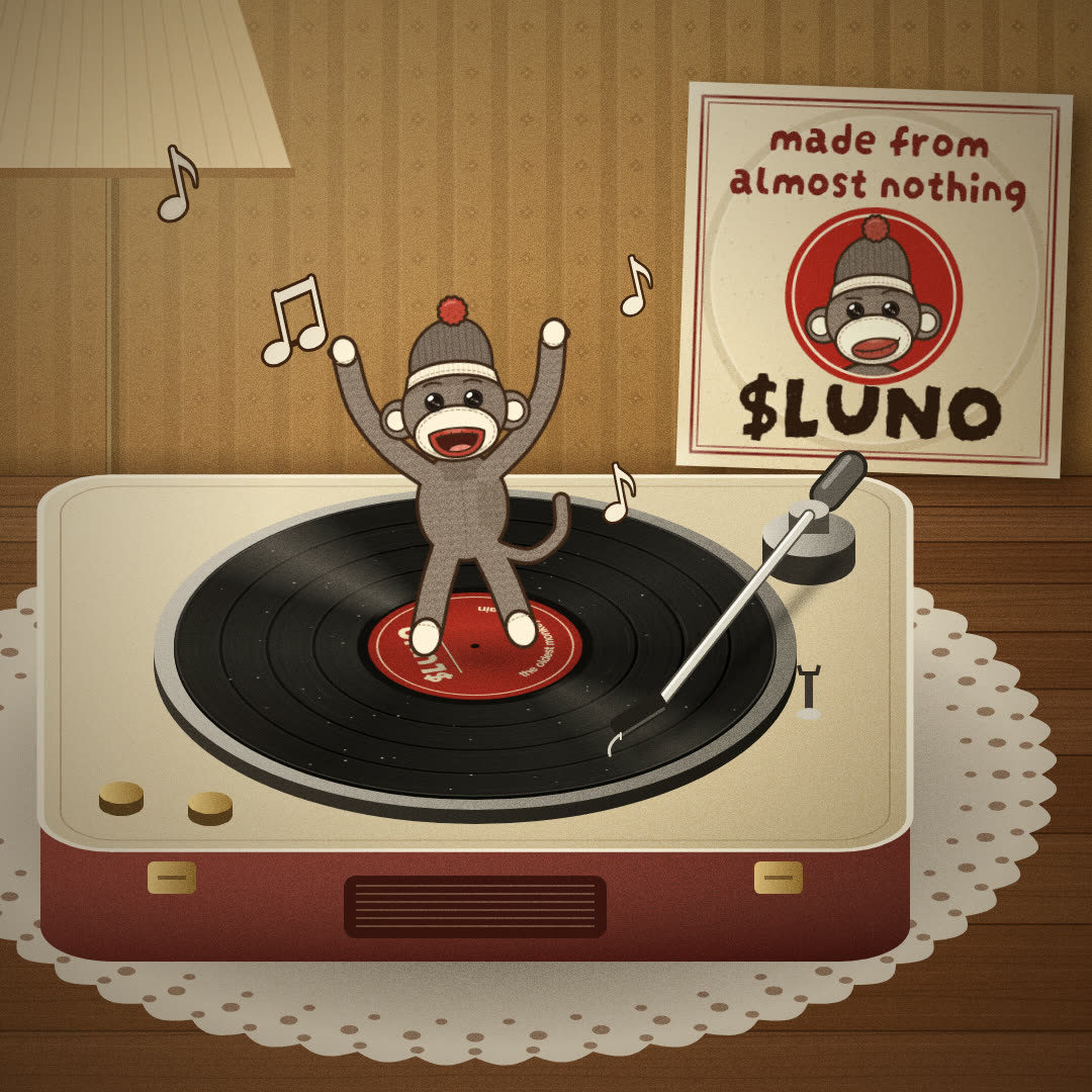 Luno dancing on the record player loop